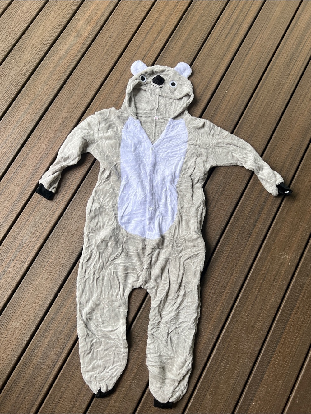 Cozy Grey Bear Hooded One-Piece for Kids 140= 9-10 kids